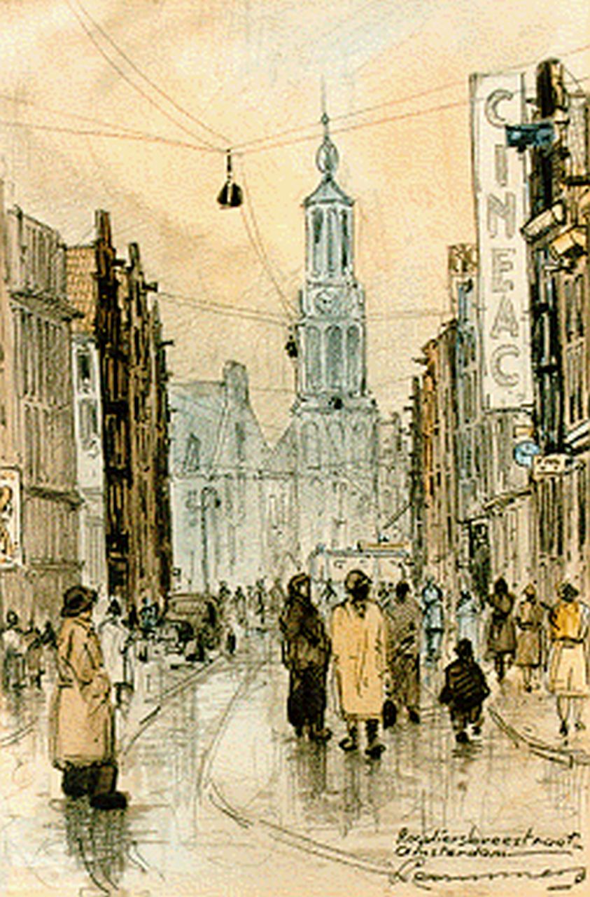 Antonius Bernardus | A view of the 'Reguliersbreestraat', Amsterdam, Gemischte Technik auf Papier, 23,0 x 16,0 cm, signed l.r.