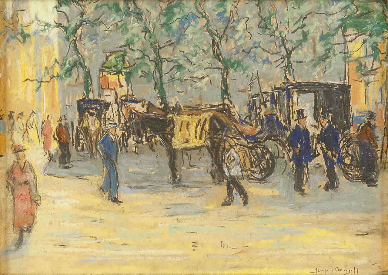Kropff J.  | Johan 'Joop' Kropff, The Buitenhof in The Hague with carriages, Pastell auf Holzfaser 25,8 x 36,0 cm, signed l.r.