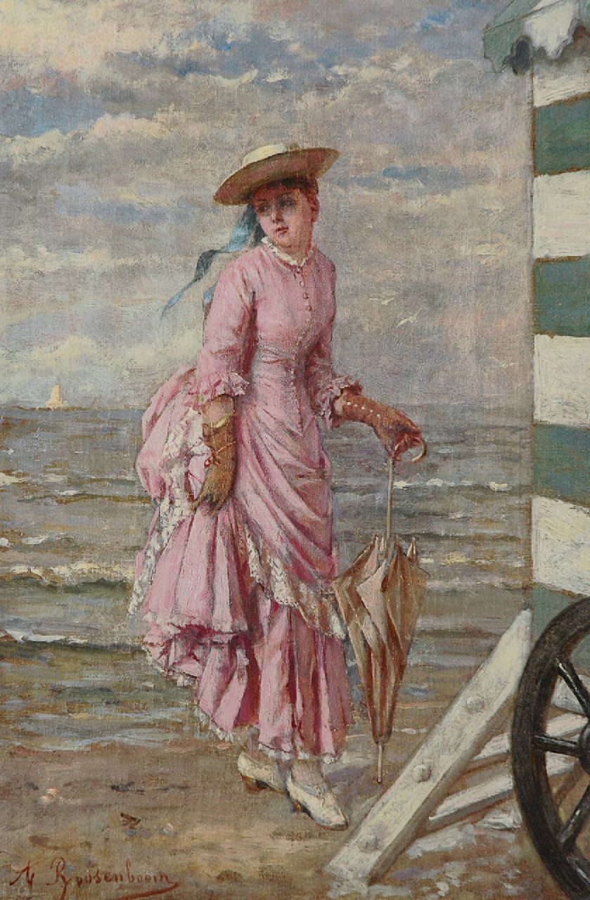 Roosenboom A.  | Albert Roosenboom, On the beach, Öl auf Leinwand 36,3 x 24,2 cm, signed l.l. und dated on the reverse 1888