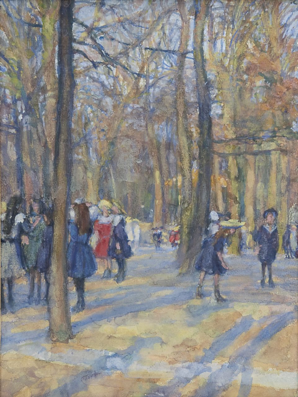 Büttner E.  | Erich Büttner, Children at the zoo, Berlin, Aquarell auf Papier 34,0 x 25,5 cm, signed l.l., and with monogram on the reverse und dated '09