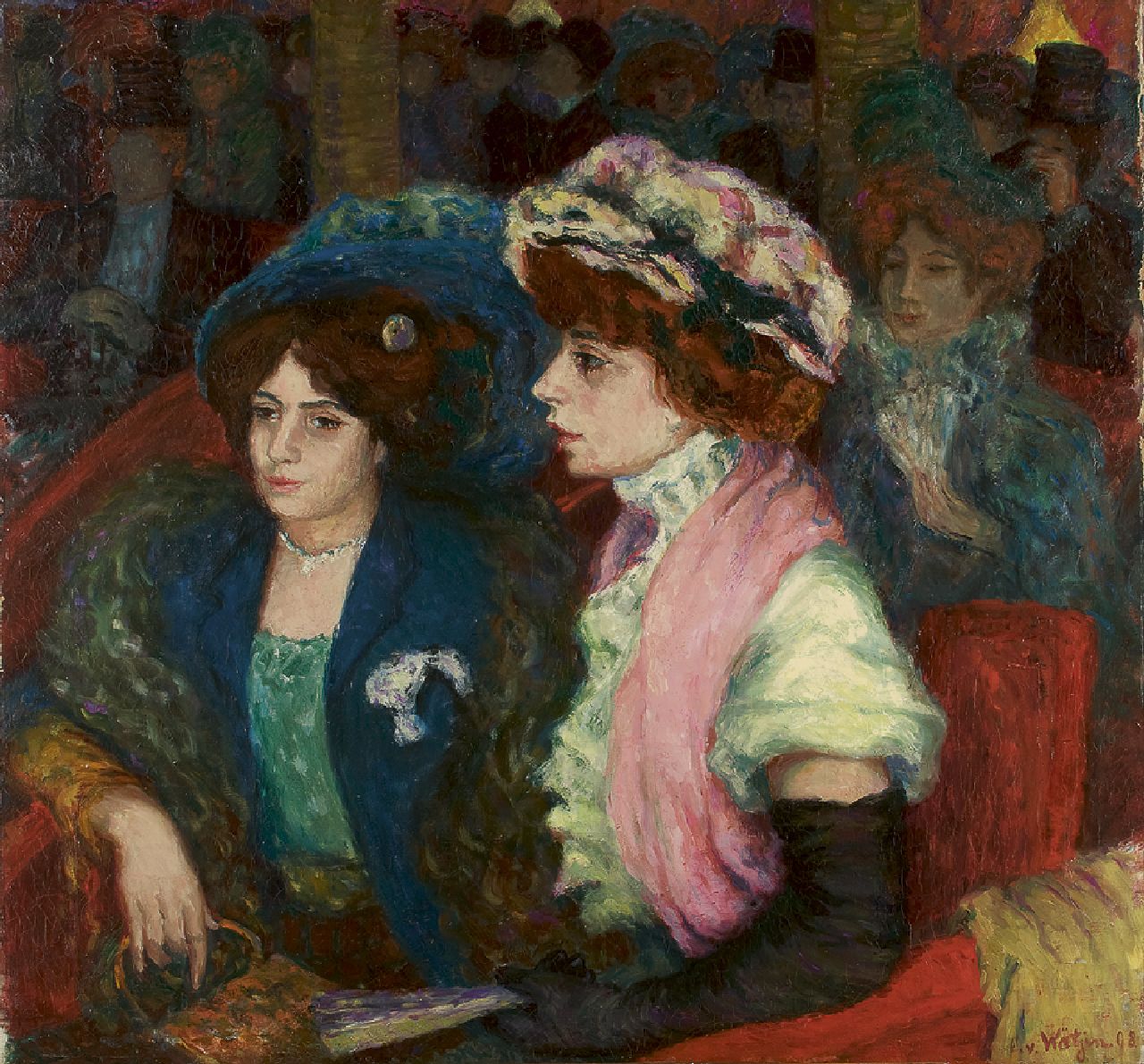 Waetjen O. von | Otto von Waetjen, In the theatre, Öl auf Leinwand 86,3 x 90,2 cm, signed l.r. und dated '08