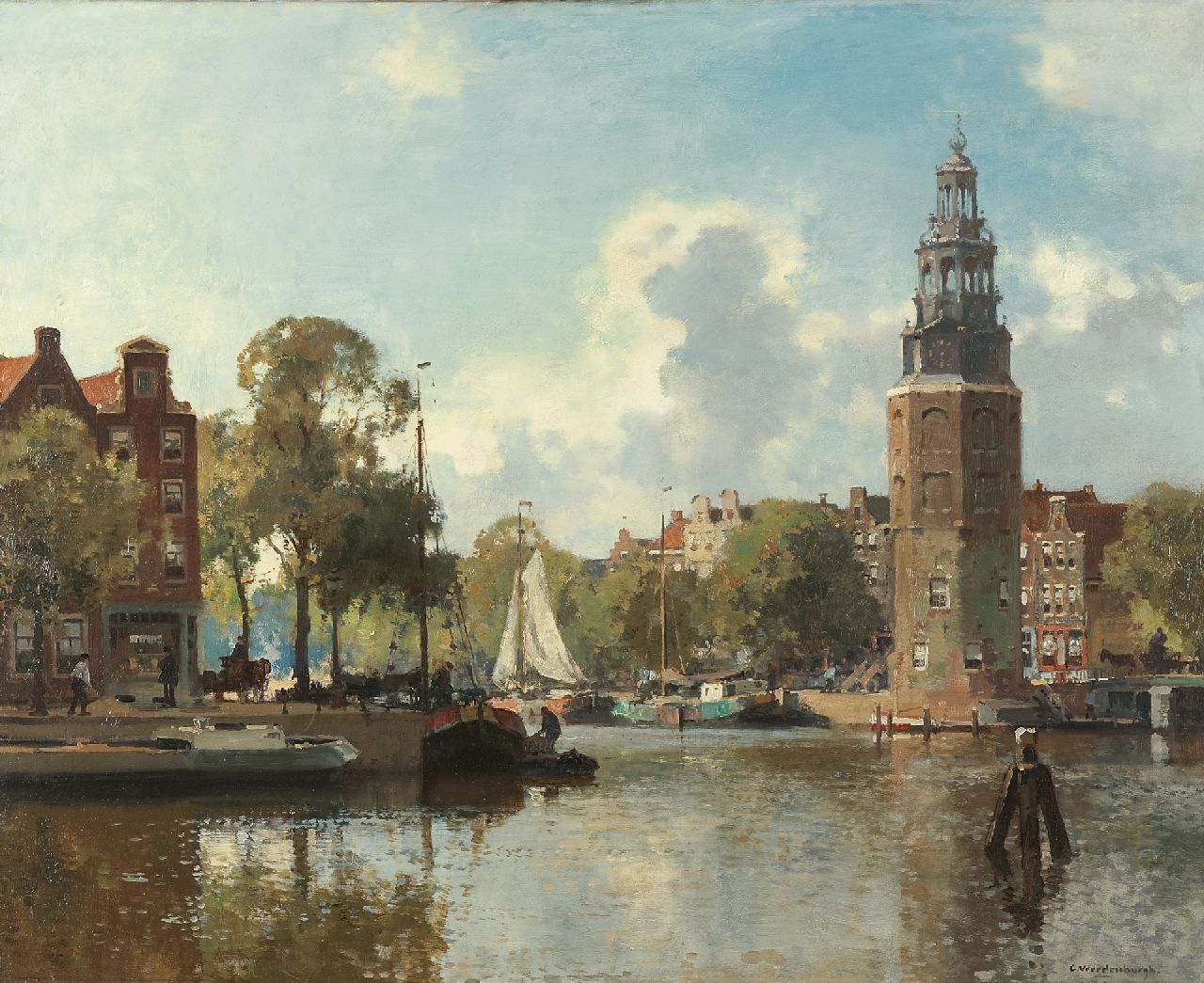 Vreedenburgh C.  | Cornelis Vreedenburgh, Der Montelbaansturm, Amsterdam, Öl auf Leinwand 60,0 x 73,9 cm, Unterzeichnet r.u.