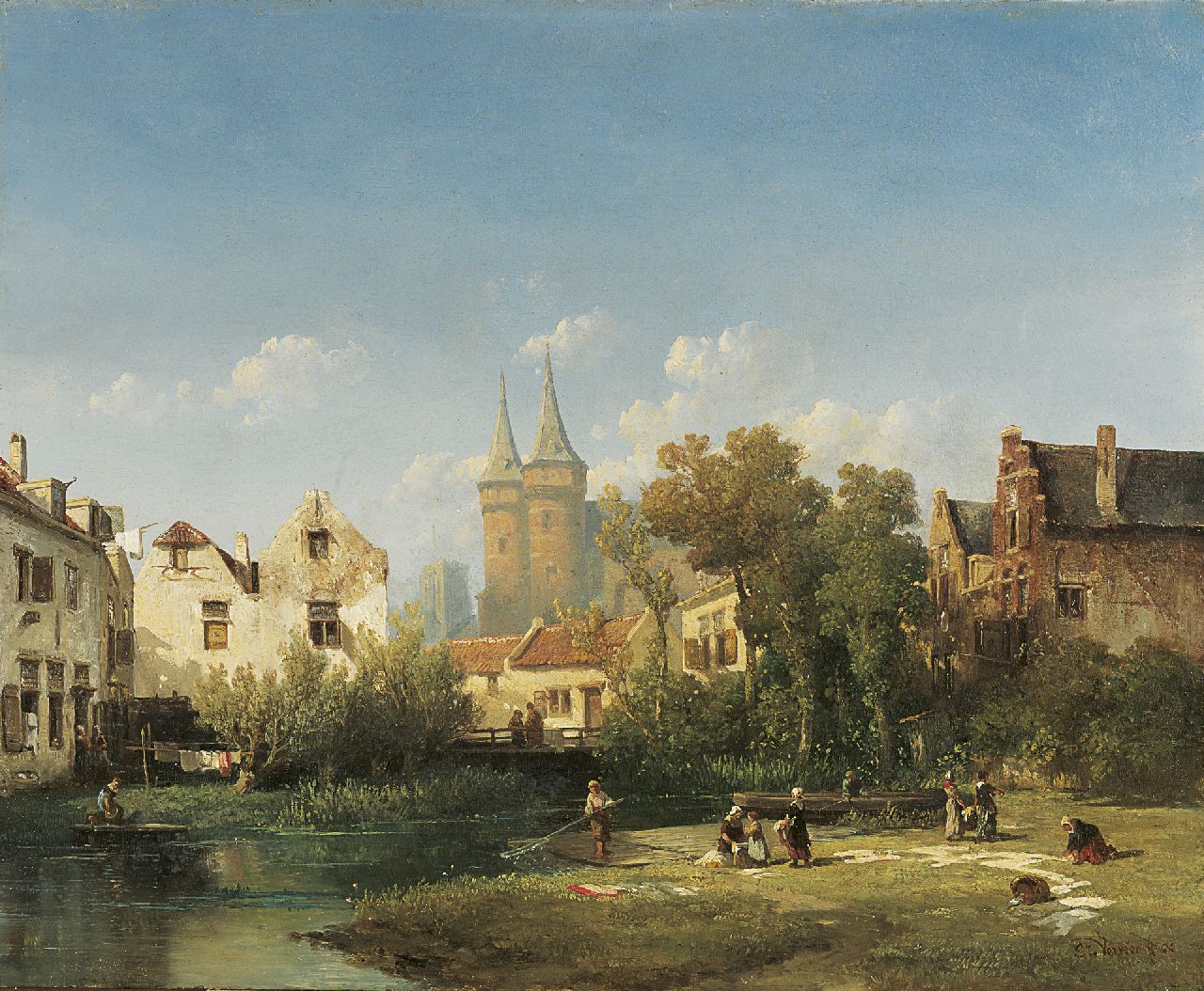 Verveer S.L.  | 'Salomon' Leonardus Verveer, A town view with the Oostpoort of Delft, Öl auf Holz 38,6 x 47,5 cm, signed l.r. und painted '52