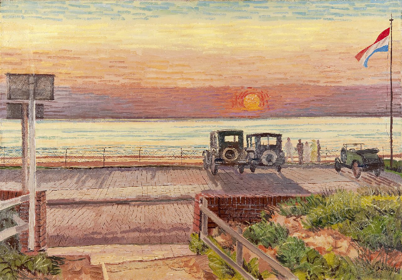 Bieling H.F.  | Hermann Friederich 'Herman' Bieling, Sunset at the seafront, Öl auf Leinwand 51,5 x 73,3 cm, signed l.r. und dated '33