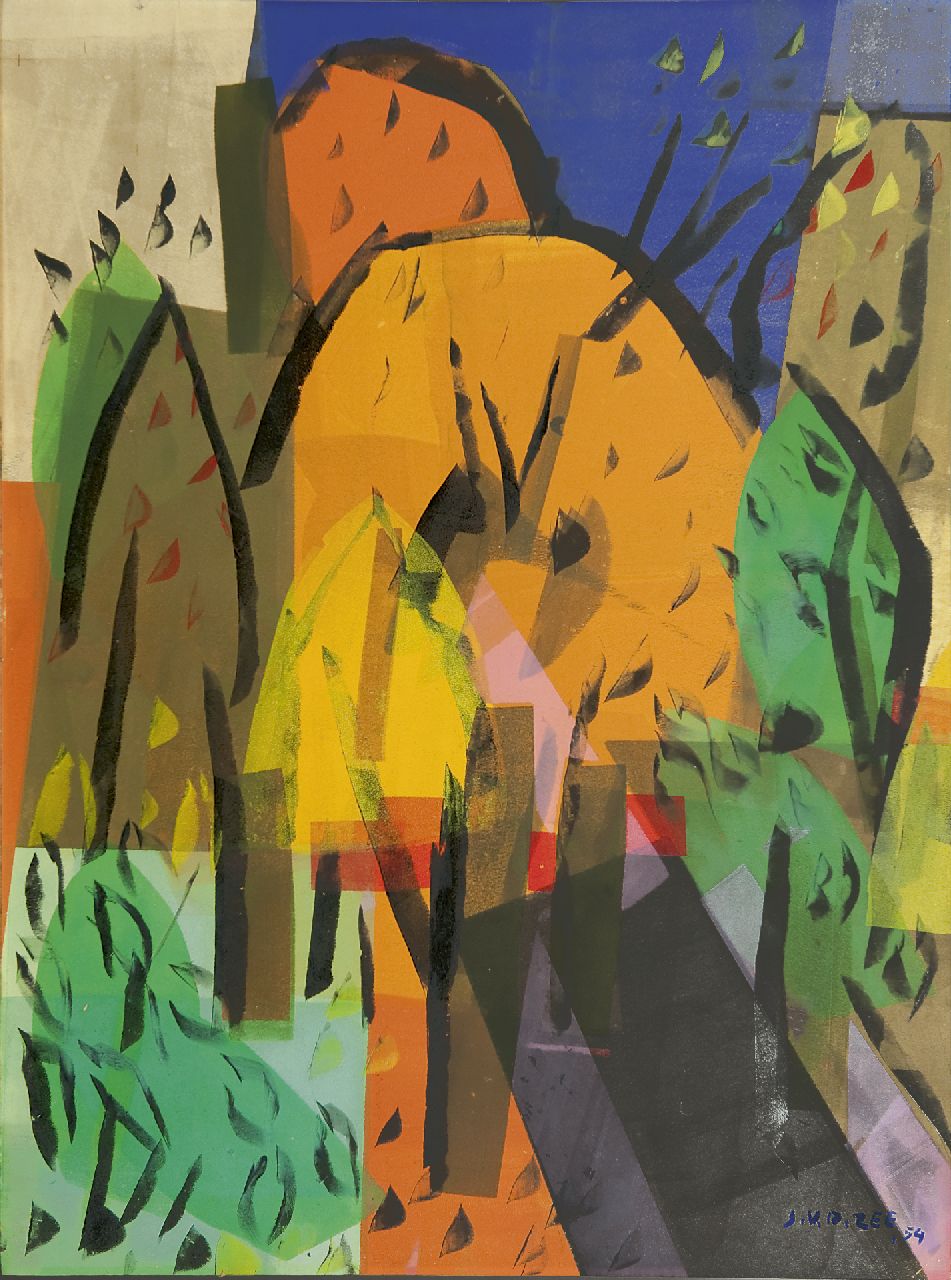 Zee J. van der | Jan van der Zee, Composition - Orchard, Monotypie; Chablonedruck und Tinte auf Papier 64,8 x 47,9 cm, signed l.r. und dated '54 Zee J. van der | Jan van der Zee, Composition - Orchard, Monotypie; Chablonedruck und Tinte auf Papier 64,8 x 47,9 cm, signed l.r. und dated '54