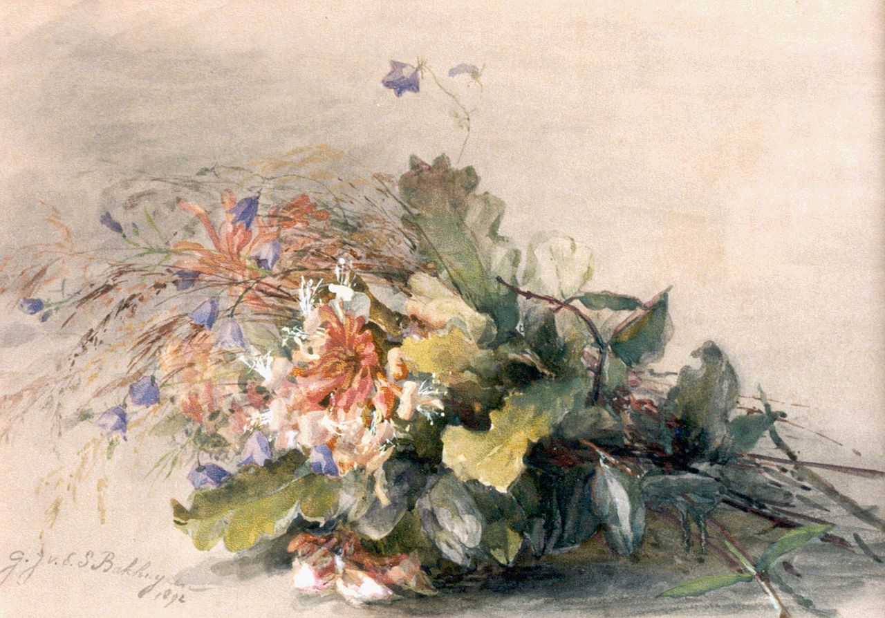 Sande Bakhuyzen G.J. van de | 'Gerardine' Jacoba van de Sande Bakhuyzen, A bunch of wild flowers, Aquarell auf Papier 35,0 x 49,0 cm, dated 1892