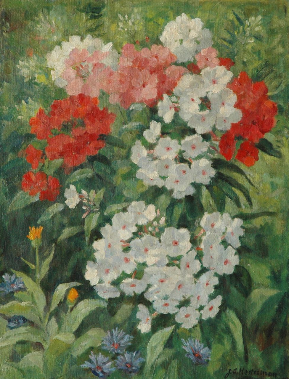 Hesterman jr. J.A.  | Johannes Albertus Hesterman jr., Summer flowers, Öl auf Leinwand 44,5 x 35,3 cm, signed l.r.
