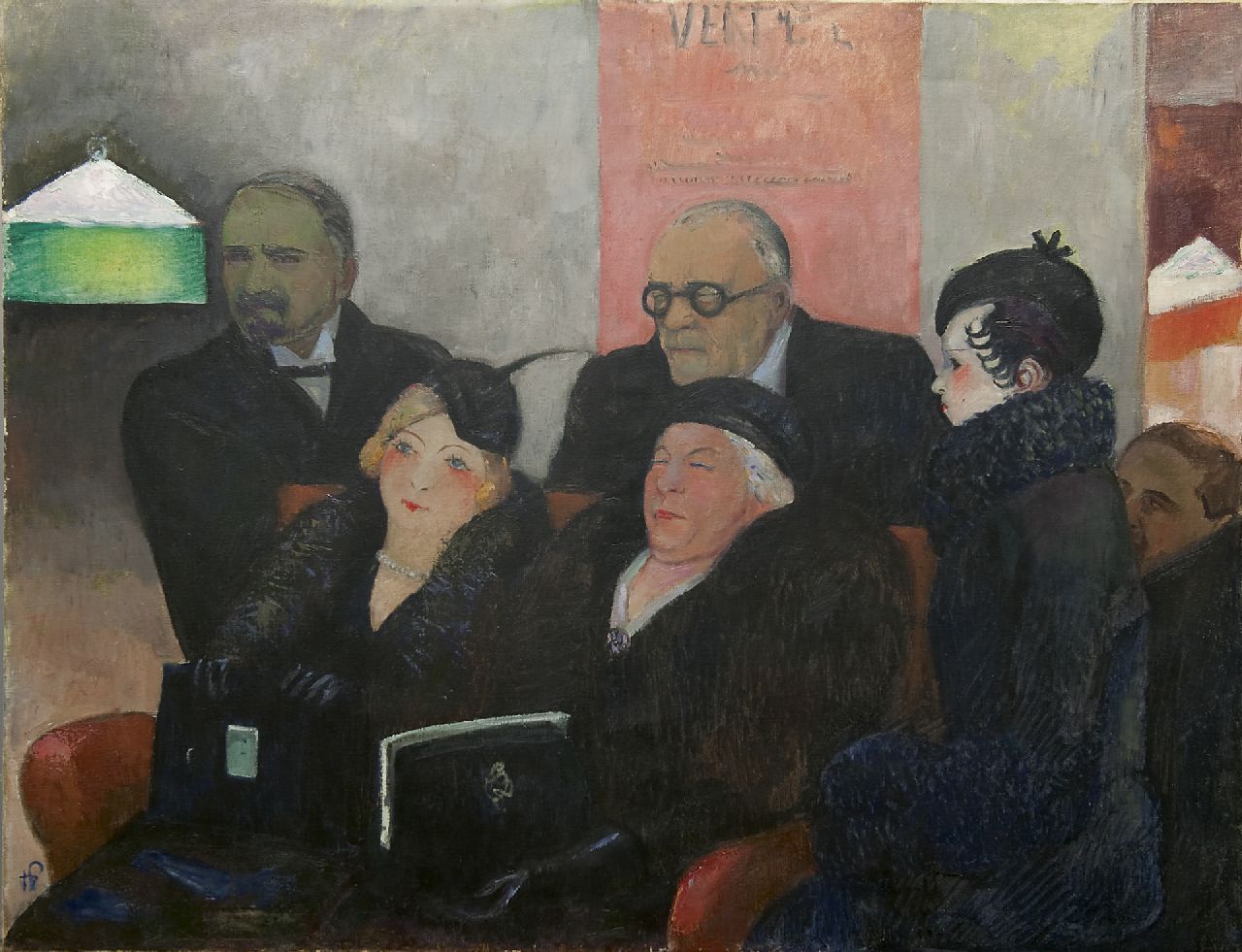 Hermann-Paul R.G.  | René Georges Hermann-Paul, At the notary, Öl auf Leinwand 100,2 x 129,4 cm, signed l.l. with monogram und executed ca. 1920