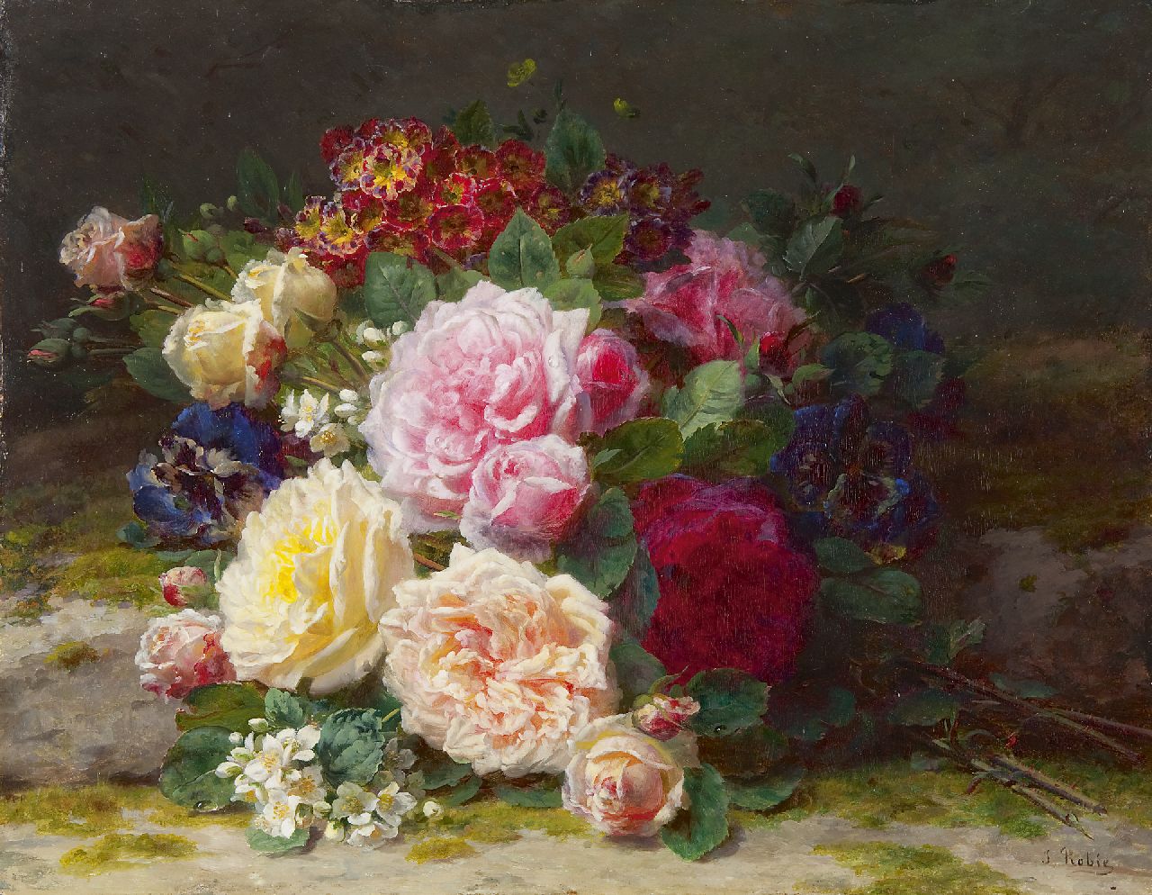 Robie J.B.  | Jean-Baptiste Robie, A bouquet of roses, Öl auf Holz 41,5 x 53,2 cm, signed l.r.
