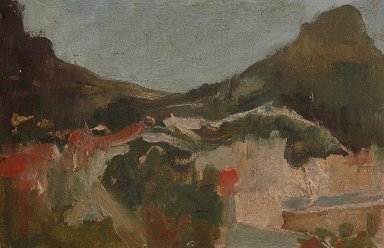 Frankfort E.  | Eduard Frankfort, A mountain landscape, Öl auf Holzfaser 20,5 x 30,5 cm