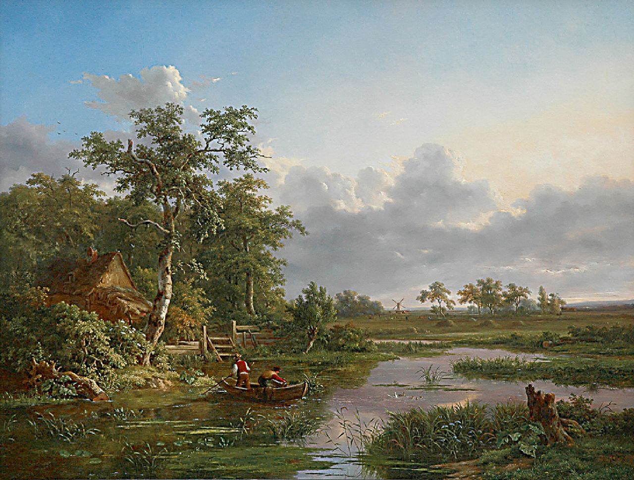 Coene J.B.  | Jean-Baptiste Coene, A romantic landscape with a farm and fishermen, Öl auf Leinwand 99,7 x 130,0 cm, signed l.r. und datiert 1851