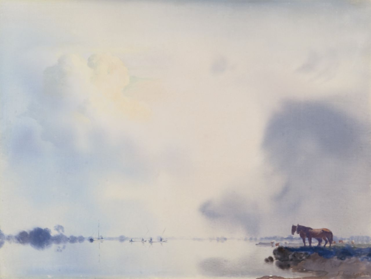 Voerman sr. J.  | Jan Voerman sr., A view of the river IJssel near Hattem, Öl auf Holz 34,9 x 47,0 cm, signed l.r.