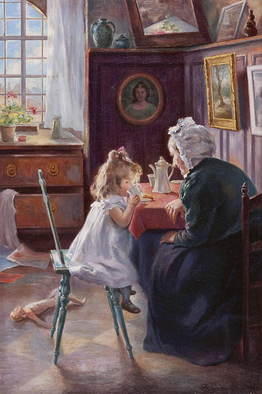 J. Heisterkamp | Grandmother's darling, Öl auf Leinwand, 60,5 x 40,8 cm, signed l.r. und dated 1923