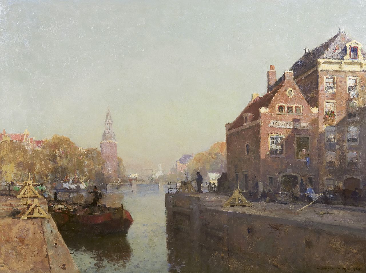 Vreedenburgh C.  | Cornelis Vreedenburgh, The St. Antonie locks, Amsterdam, Öl auf Leinwand 90,5 x 120,6 cm, signed l.r. und dated 1920