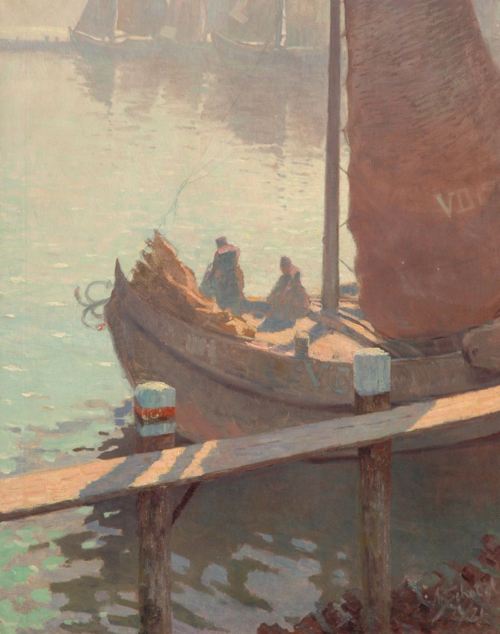 Schotel A.P.  | Anthonie Pieter Schotel, A fishing boat in the harbour of Volendam, Öl auf Leinwand 150,5 x 119,1 cm, signed l.r. und dated '21