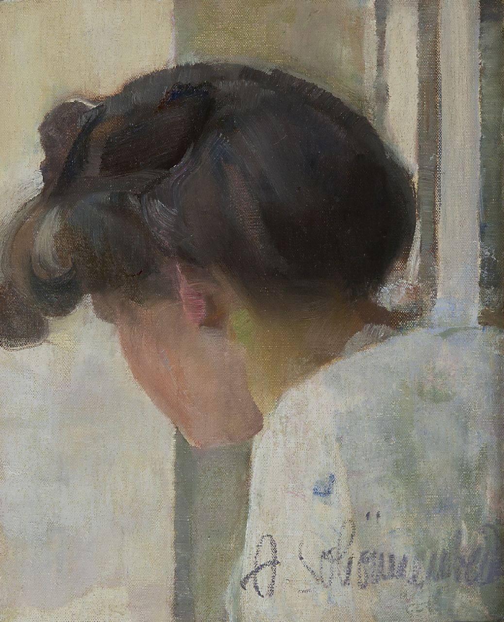 Adolf Schönnenbeck | Junge modiöse Frau, im Profil, Öl auf Leinwand, 36,0 x 29,2 cm, Unterzeichnet r.u.