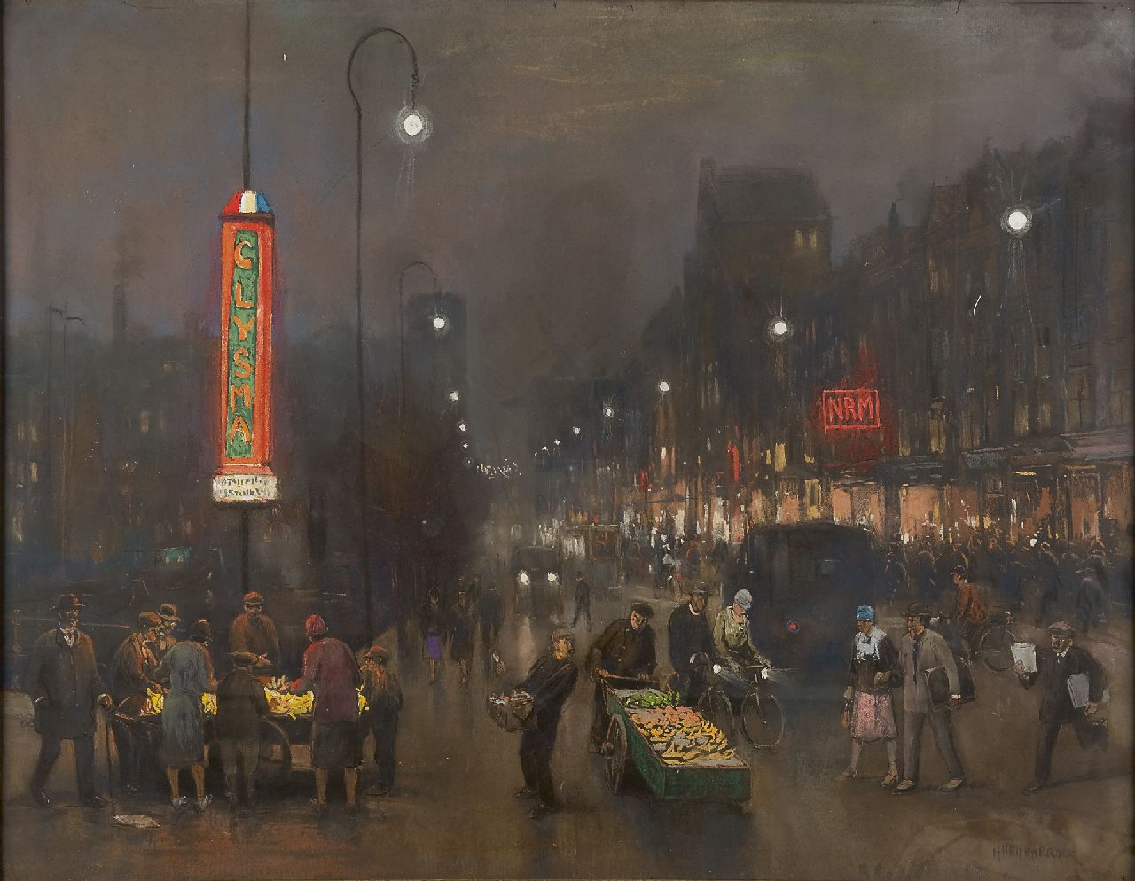 Heijenbrock J.C.H.  | Johan Coenraad Hermann 'Herman' Heijenbrock, Evening in Amsterdam, Pastell auf Papier 69,5 x 89,5 cm, signed l.r.