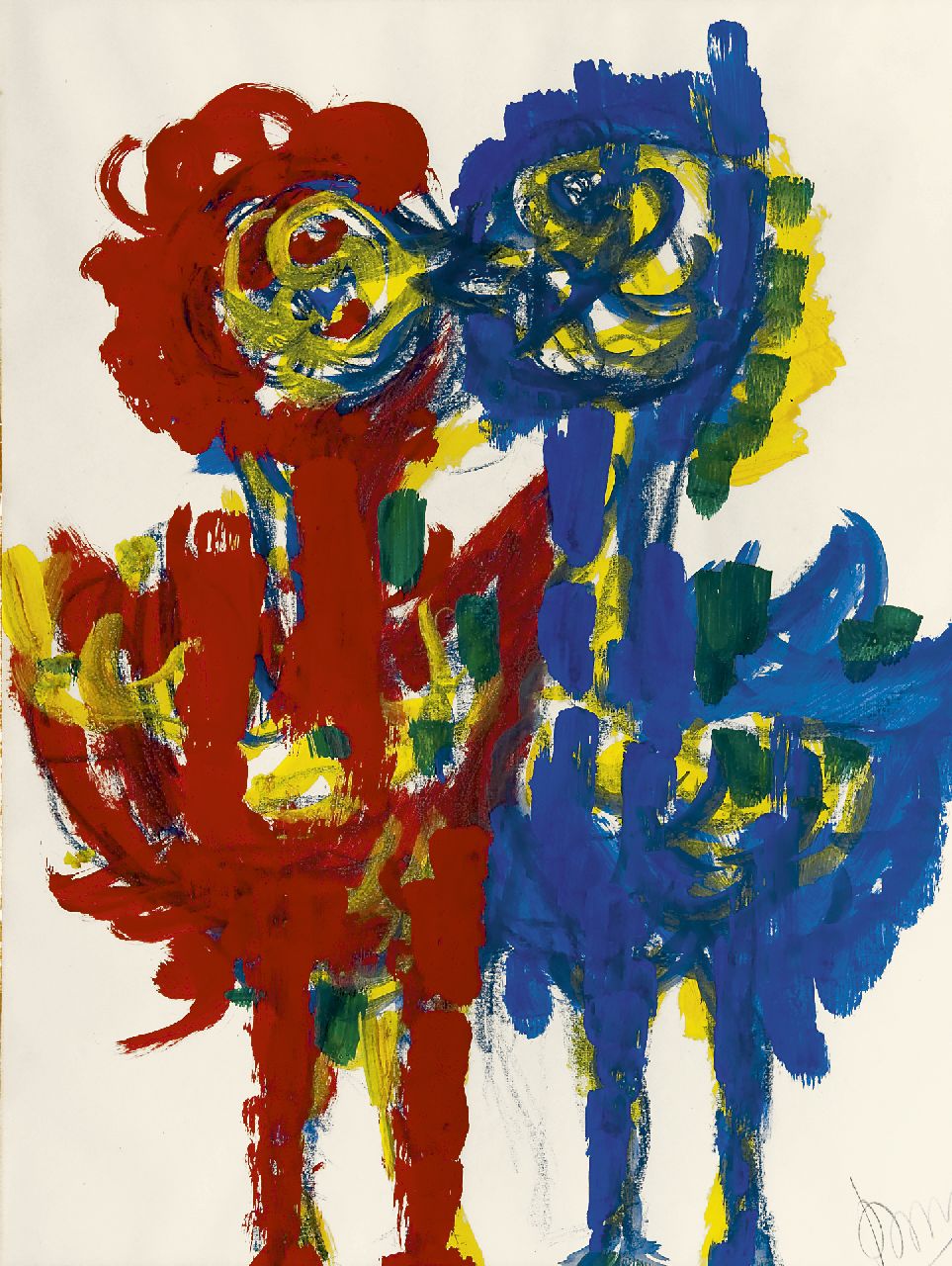 Benner G.  | Gerrit Benner, Kissing chicken, Kreide und Gouache auf Papier 65,0 x 50,0 cm, signed l.r. und ca. 1965