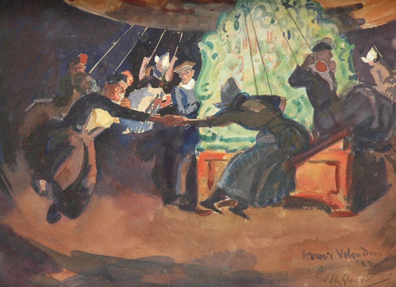 Sluiter J.W.  | Jan Willem 'Willy' Sluiter, Jahrmarkt Volendam: im Karussell, Aquarell und Gouache auf Papier 26,8 x 33,0 cm, Unterzeichnet r.u. und datiert '22