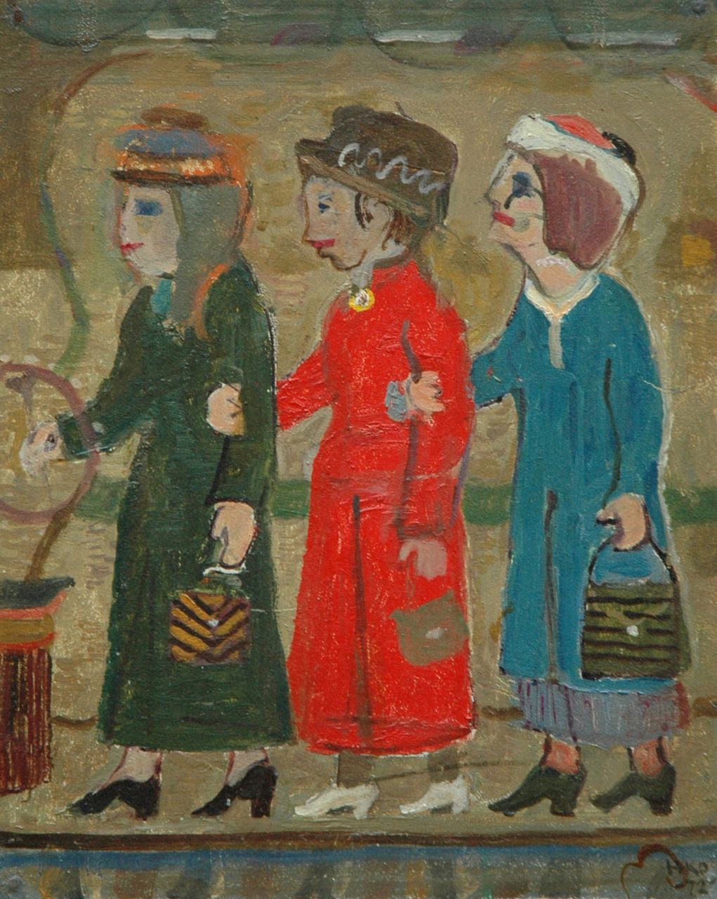 Kamerlingh Onnes H.H.  | 'Harm' Henrick Kamerlingh Onnes, Three ladies, Öl auf Holz 30,5 x 24,5 cm, signed l.r. with monogram und dated '72