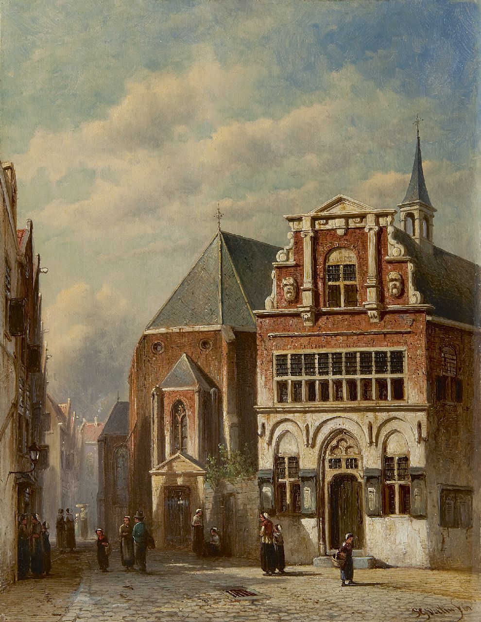 Vertin P.G.  | Petrus Gerardus Vertin, Ansicht auf das alte Rathaus und die Petruskirche in Woerden, Öl auf Holz 39,6 x 31,0 cm, Unterzeichnet r.u. und datiert '69