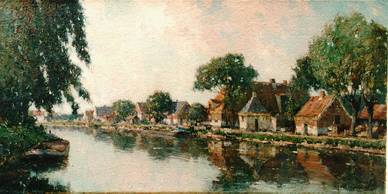 Delfgaauw G.J.  | Gerardus Johannes 'Gerard' Delfgaauw, Houses along a waterway, Öl auf Leinwand 40,5 x 80,5 cm, signed l.r.