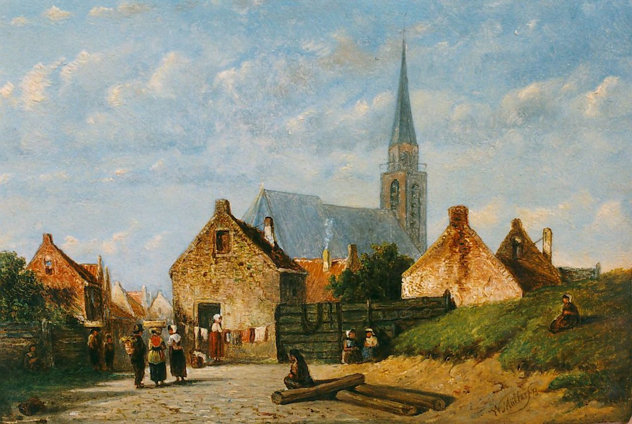 Muller W.G.  | Wilhelmus Gerardus 'Willem' Muller, A view of a village, Öl auf Holz 16,0 x 22,8 cm, signed l.r. und dated '73