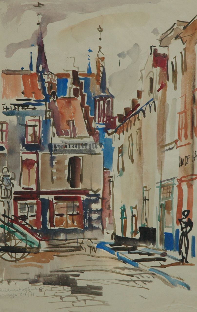 Jordens J.G.  | 'Jan' Gerrit Jordens, Huidenvettersplein, Brügge, Aquarell auf Papier 49,9 x 32,6 cm, datiert 8/7/'39