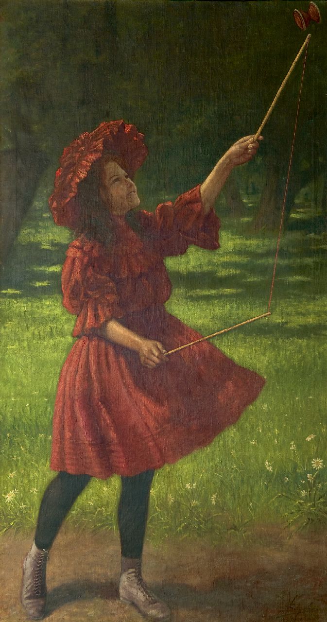 Schiavon V.  | Vittorio Schiavon, A girl with a diabolo, Öl auf Leinwand 155,1 x 81,5 cm, signed l.r.