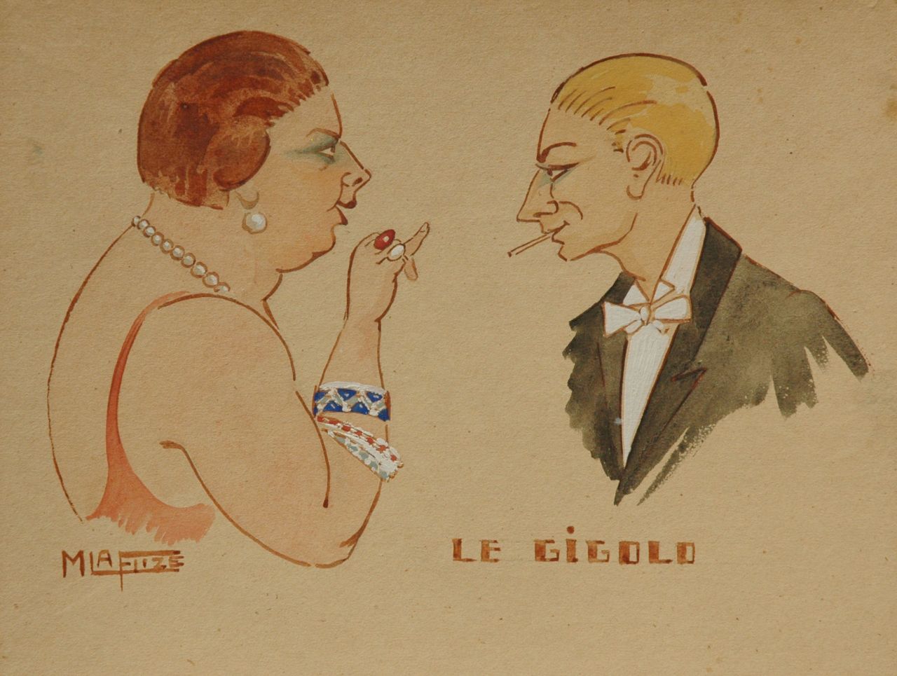 Flize M. la | Maurice la Flize, Le gigolo, Aquarell und Gouache auf Papier auf Pappe 17,4 x 22,9 cm, signed l.l.