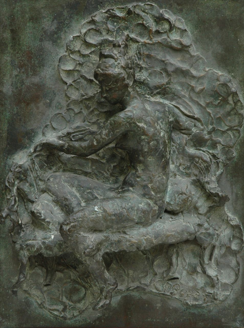 Starreveld P.  | Pieter Starreveld, Ingrid auf einer Bank, Bronze 43,5 x 33,6 cm, datiert 4. Sept. ('51)