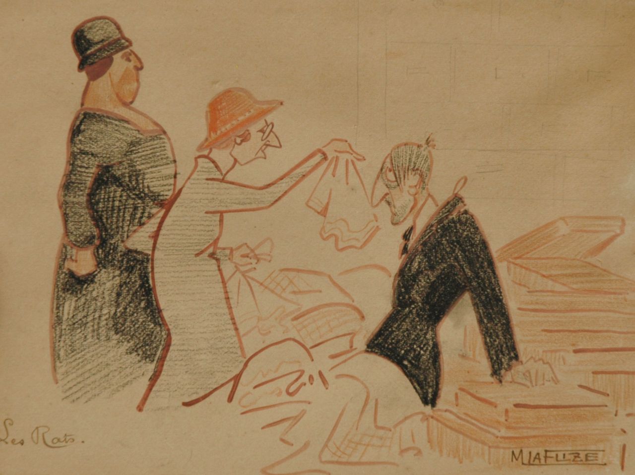 Flize M. la | Maurice la Flize, The snatchers, Kreide und Aquarell auf Papier 17,4 x 23,9 cm, signed l.r.