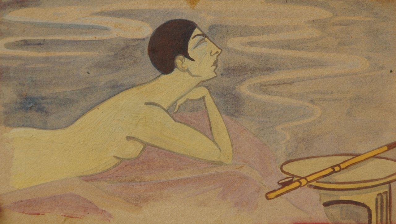 Flize M. la | Maurice la Flize, Meditation, Aquarell auf Papier auf Pappe 10,9 x 18,6 cm
