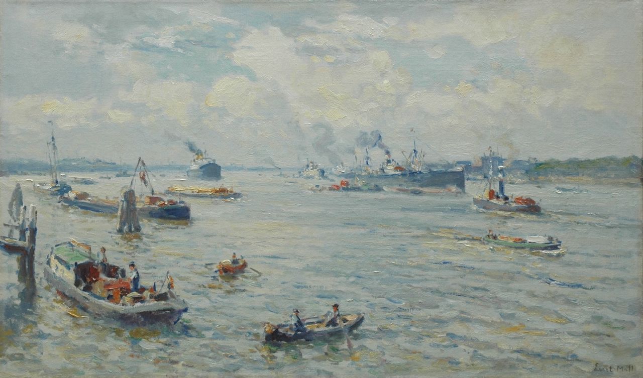 Moll E.  | Evert Moll, A harbour view, Öl auf Leinwand 60,1 x 100,4 cm, signed l.r.