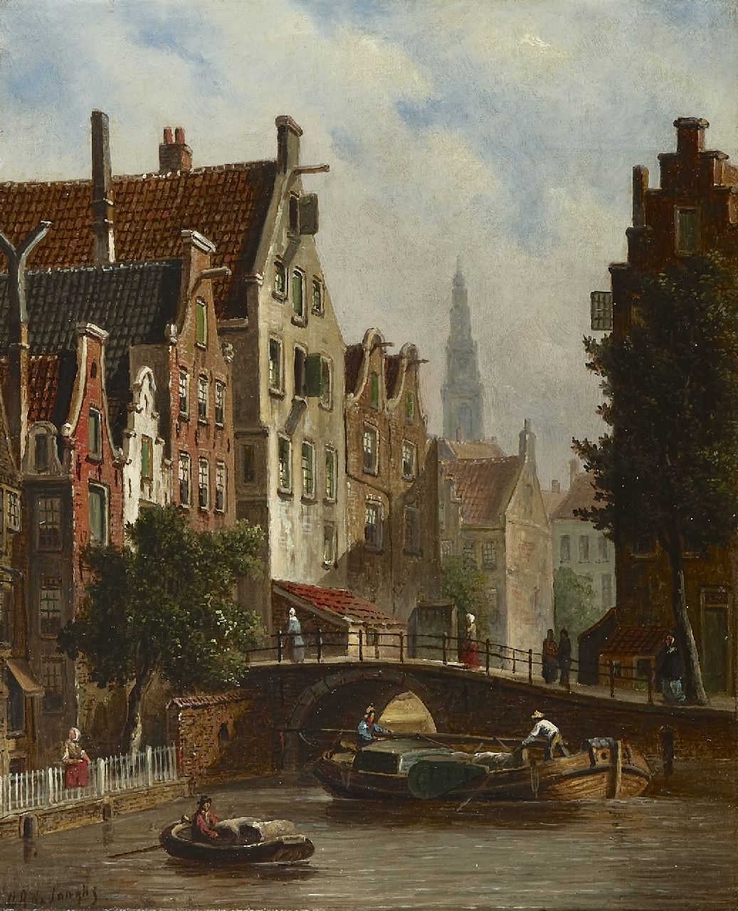Jongh O.R. de | Oene Romkes de Jongh, A town view of Amsterdam, Öl auf Leinwand 36,1 x 29,7 cm, signed l.l.