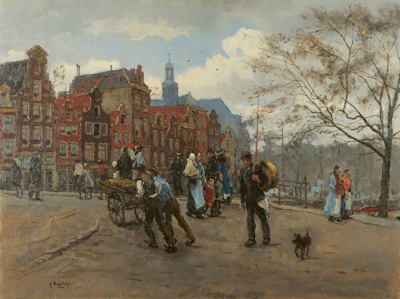 Bobeldijk F.  | Felicien Bobeldijk, A view of the Prinsengracht, Amsterdam, with the Noorderkerk, Öl auf Leinwand 60,2 x 79,9 cm, signed l.l.