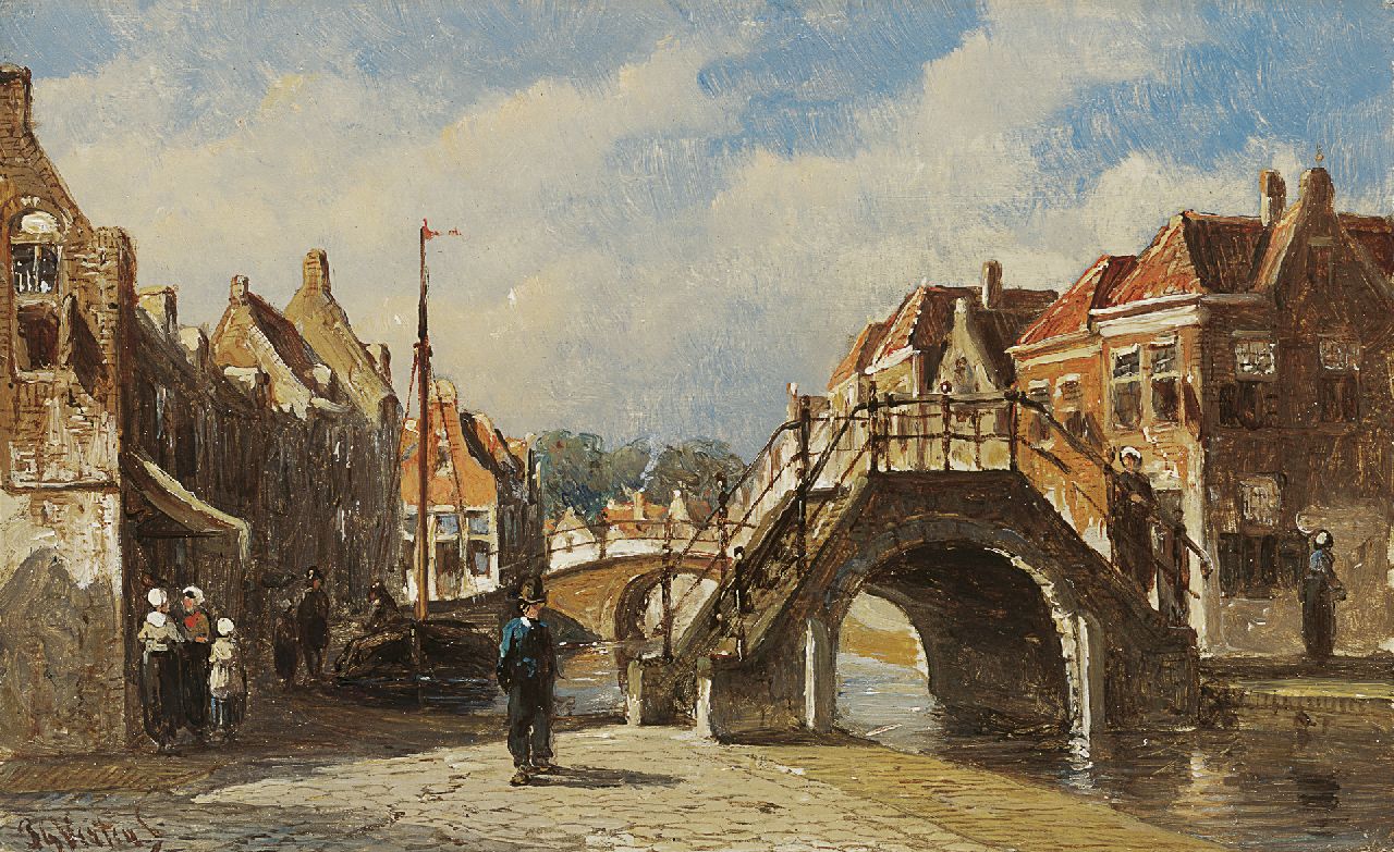 Vertin P.G.  | Petrus Gerardus Vertin, A summer day in Monnickendam, Öl auf Holz 9,8 x 15,8 cm, signed l.l.