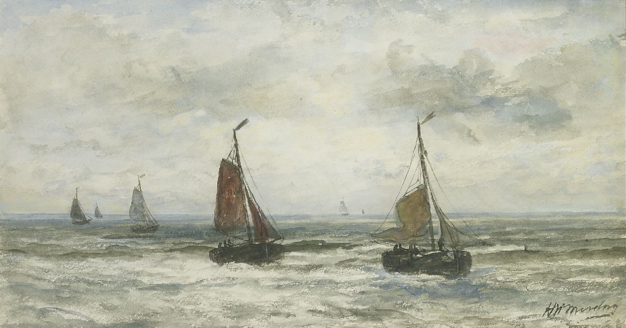 Mesdag H.W.  | Hendrik Willem Mesdag, The return of the fishing fleet, Aquarell auf Papier 24,0 x 44,5 cm, signed l.r.