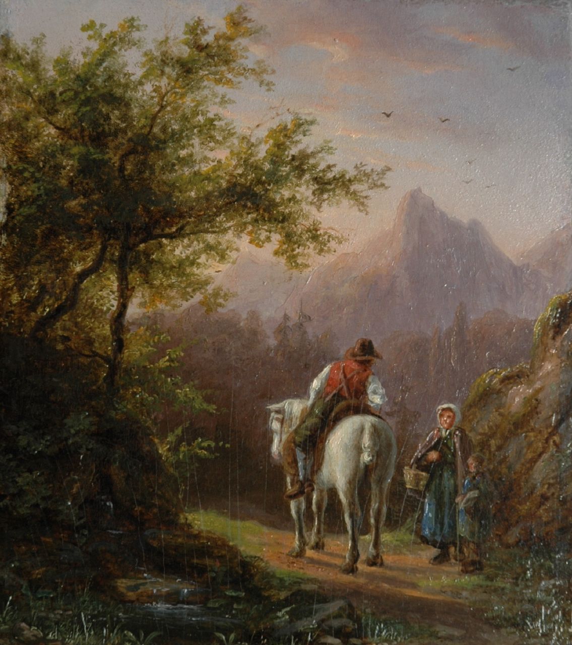 Anna Sandick | A traveller and peasant woman in the mountains, Öl auf Holz, 19,4 x 17,1 cm
