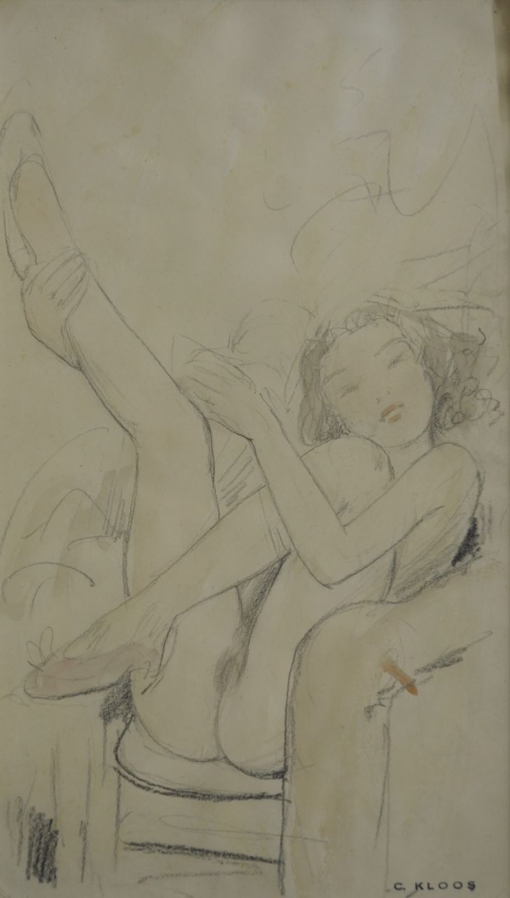 Kloos C.  | Cornelis Kloos, Nude with uplifted legs, Bleistift und Aquarell auf Papier 30,8 x 17,8 cm, signed l.r. with artist's stamp und executed on 4-2-41