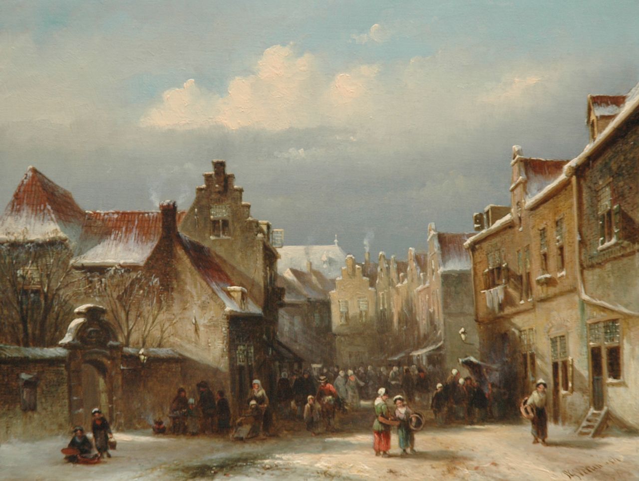 Vertin P.G.  | Petrus Gerardus Vertin, A market in winter, Öl auf Holz 23,1 x 30,2 cm, signed l.r. und dated '54