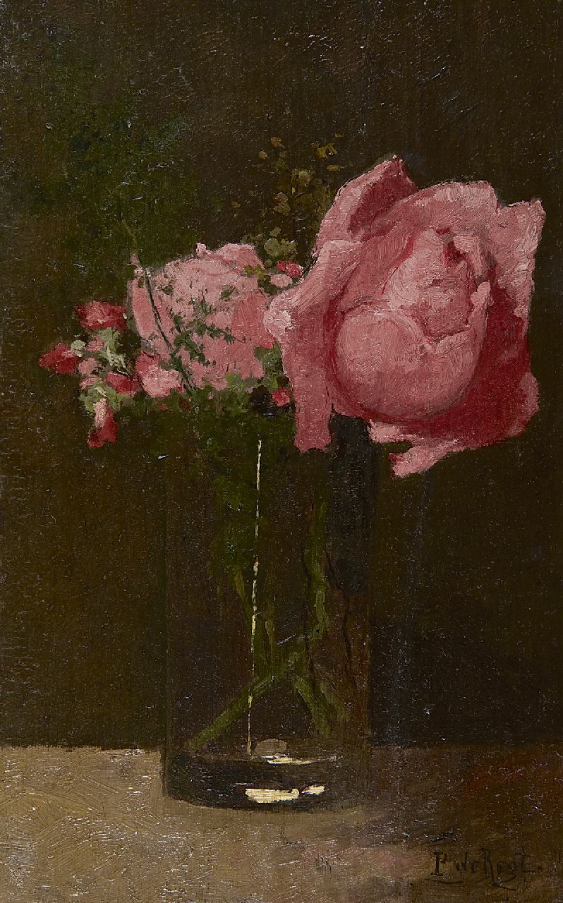 Regt P. de | Pieter 'Piet' de Regt, A glass with roses, Öl auf Holz 30,4 x 20,7 cm, signed l.r.