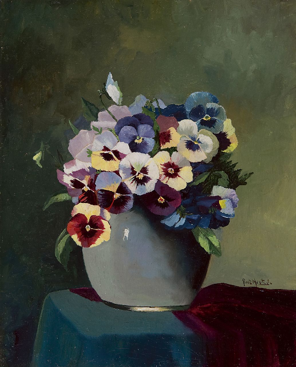 Piet in 't Hout | Violets in a vase, Öl auf Leinwand, 30,2 x 24,5 cm, signed l.r.