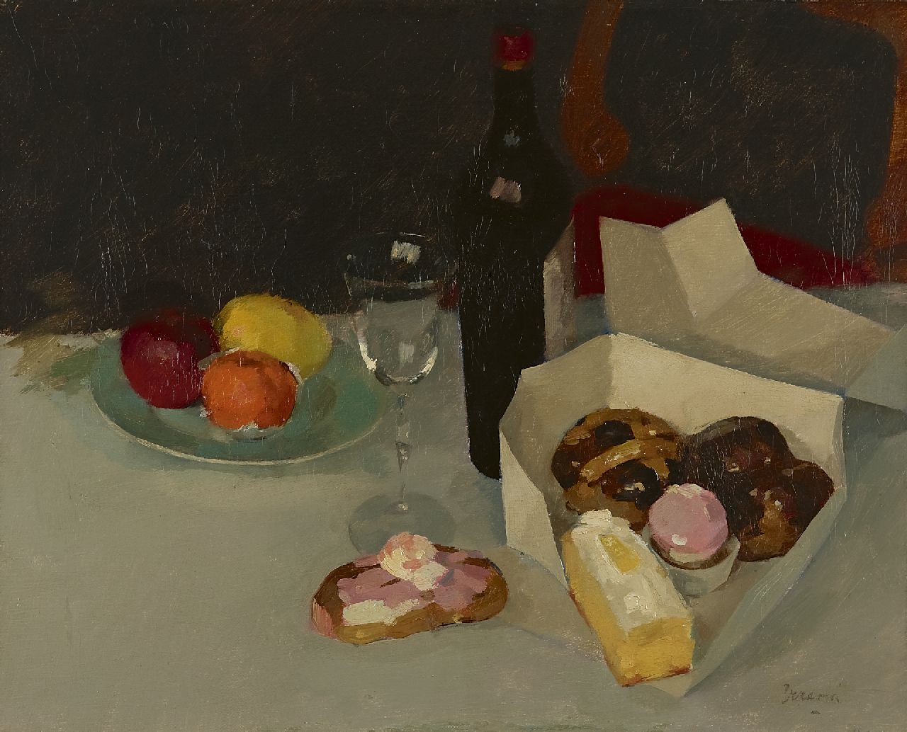 Verdonk F.W.  | Frederik Willem 'Frits' Verdonk, A still life with pastry, Öl auf Leinwand 40,7 x 50,4 cm, signed l.r.