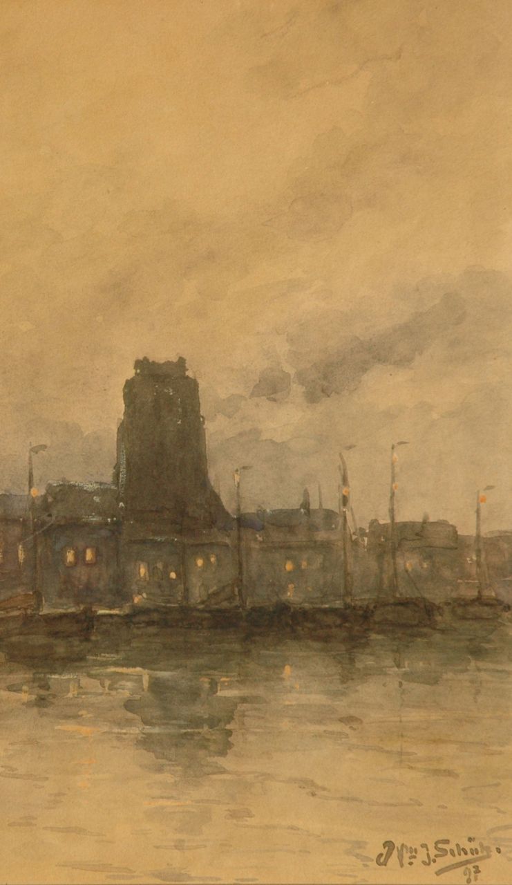 Schütz W.J.  | Willem Johannes Schütz, Ansicht auf Dordrecht, Aquarell auf Papier 29,4 x 17,5 cm, Unterzeichnet r.u. und datiert '97