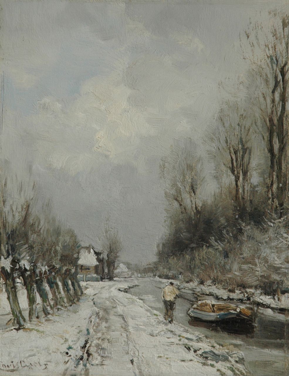 Apol L.F.H.  | Lodewijk Franciscus Hendrik 'Louis' Apol, A canal in the snow, Öl auf Holz 28,1 x 21,9 cm, Unterzeichnet l.u.