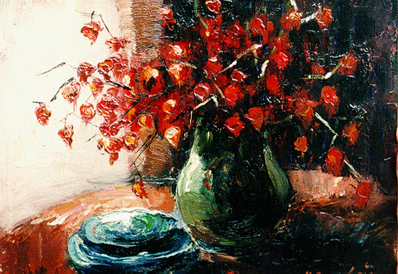 Cauchois E.H.  | Eugène-Henri Cauchois, Bouquet of dried flowers, Öl auf Holz 18,8 x 24,4 cm, signed l.r.