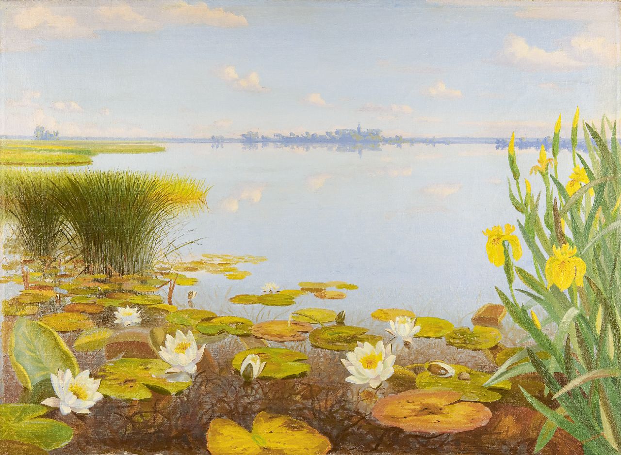 Smorenberg D.  | Dirk Smorenberg, Waterlandscape with water lilies, Öl auf Leinwand 80,4 x 110,3 cm, signed l.r.