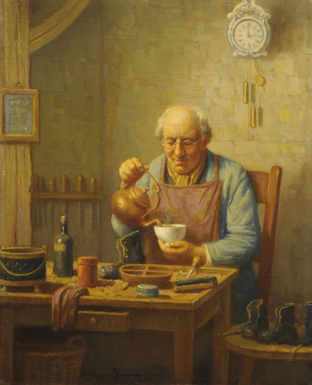 Nieuwenhoven W. van | Willem van Nieuwenhoven, Teatime, Öl auf Leinwand 38,0 x 30,5 cm, signed l.c.