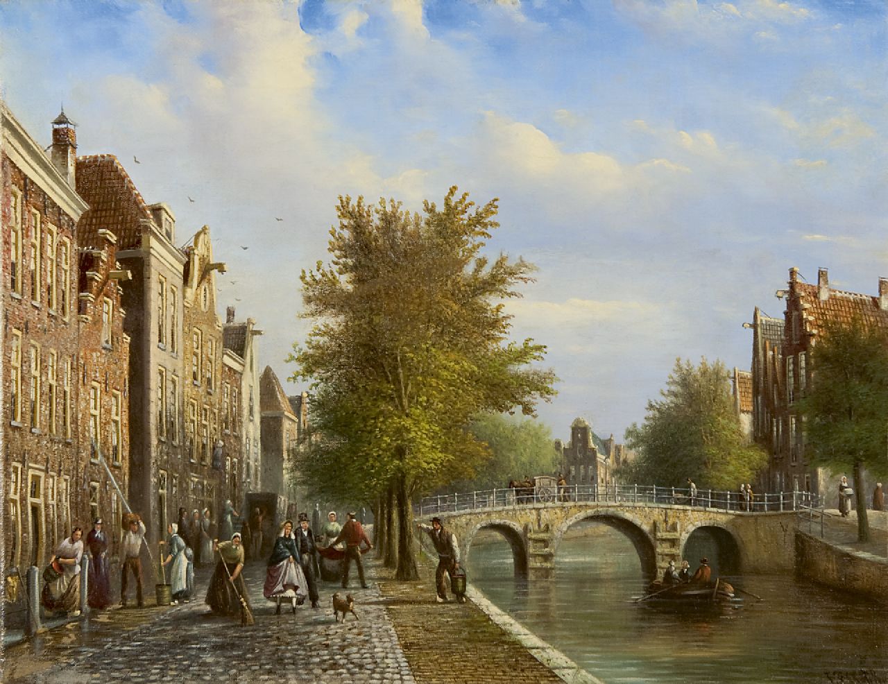 Spohler J.F.  | Johannes Franciscus Spohler, Tagtägliches Saubermachen an der Gracht, Öl auf Leinwand 35,0 x 45,2 cm, Unterzeichnet r.u.